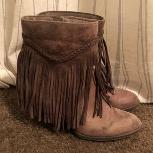 Brown fringe bootie